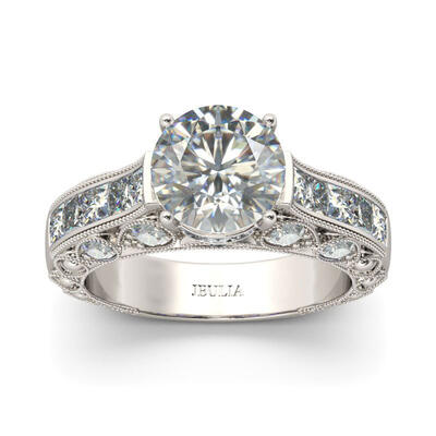 Jeulia Vintage Three Side Pave Round Cut Sterling Silver Ring