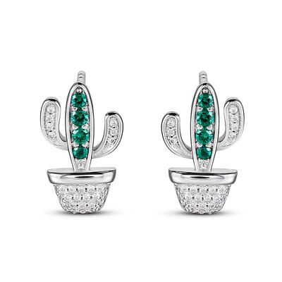 Jeulia "Desert Cactus" Sterling Silver Children's Earrings