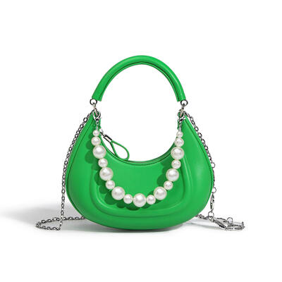 Jeulia Pearl Decor Chain Hobo Bag Top Handle Bag Mini Crescent Bag