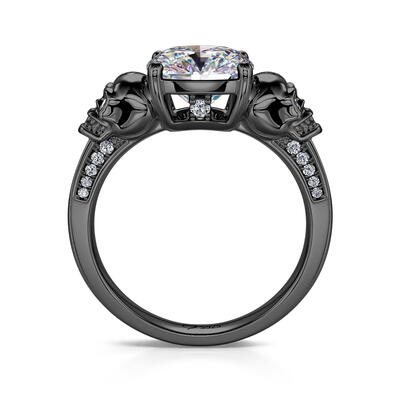 Jeulia "Eternal Love" Black Skull Cushion Cut Gothic Sterling Silver Ring
