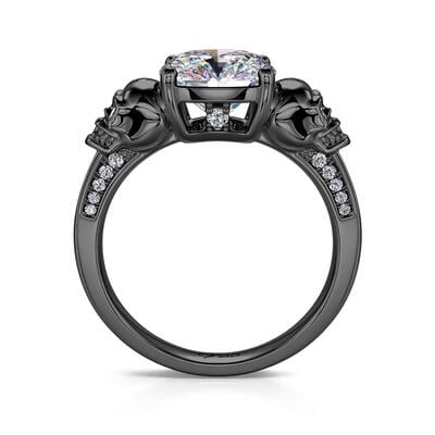 Jeulia "Eternal Love" Black Skull Cushion Cut Gothic Sterling Silver Ring
