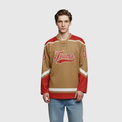 Custom Old Gold Hockey Lace Neck Moisture-Wicking Squad Jersey