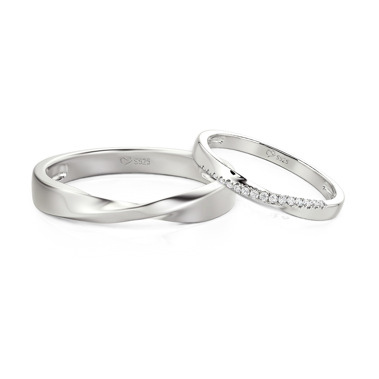 Jeulia Simple Twisted Couple Ring Set Sterling Silver