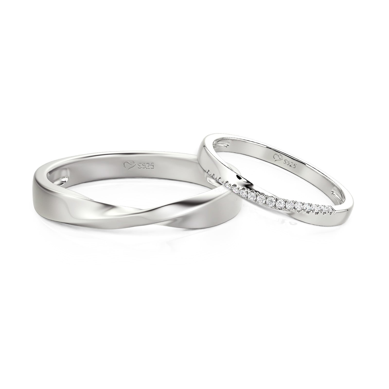Jeulia Simple Twisted Couple Ring Set Sterling Silver