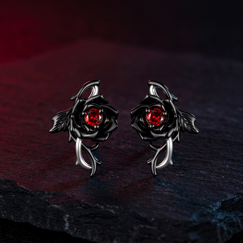Jeulia Until Death Gothic Two Tone Thorns Rose Stud Earrings