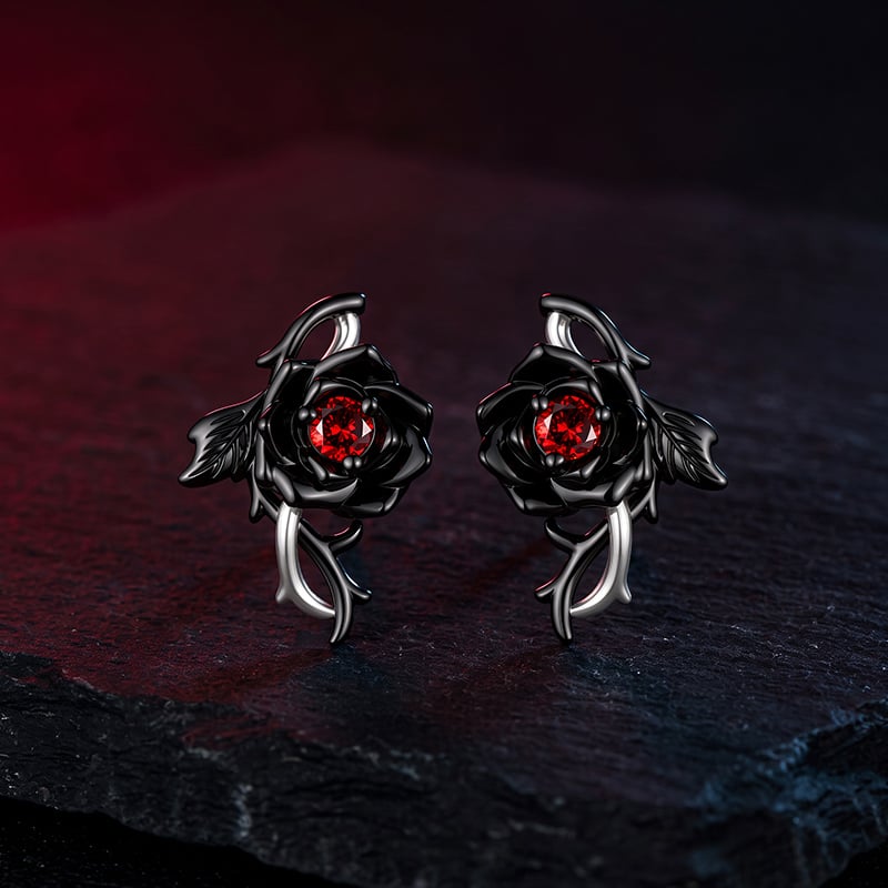 Jeulia Until Death Gothic Two Tone Thorns Rose Stud Earrings