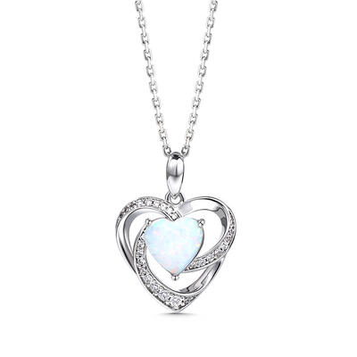 Jeulia "Sparkles Heart" Opal Sterling Silver Necklace
