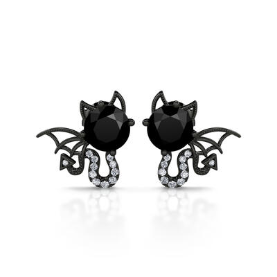 Jeulia "Little Monsters" Black Devil Sterling Silver Earrings