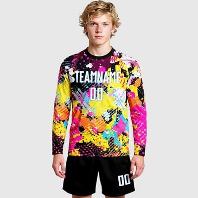 Custom Soccer Uniform Jersey Long Sleeve Graffiti Pattern White-Light Blue Sublimation