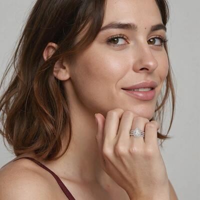 "Blushing Beloved" Pear Cut Bridal Set
