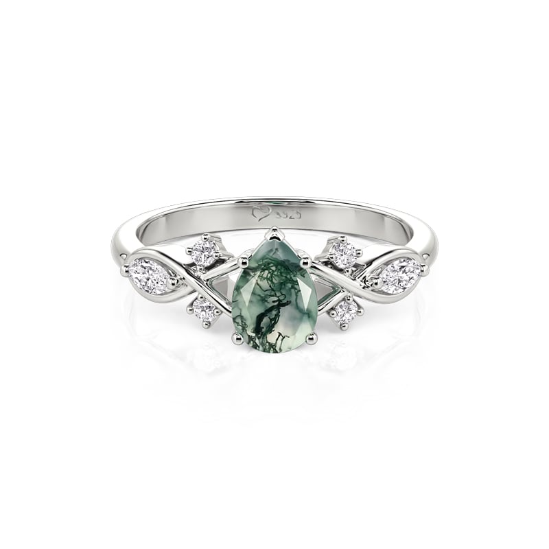 Jeulia Double Inifinity Pear Cut Moss Agate Engagement Ring