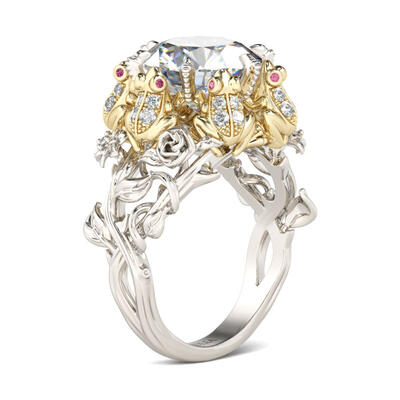 Jeulia Hug Me Flower Round Cut Sterling Silver Frog Ring