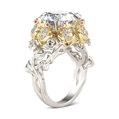 Jeulia Hug Me Flower Round Cut Sterling Silver Frog Ring