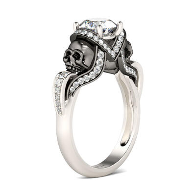 Jeulia Two Tone Round Cut Sterling Silver Skull Ring