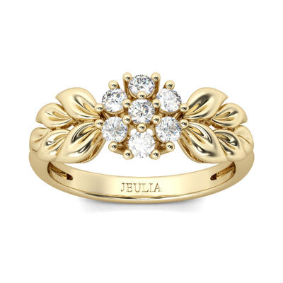 Jeulia Leaf And Flower Design Round Cut Sterling Silver Ring