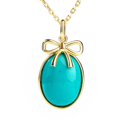 Jeulia Bow-knot Design Turquoise Pendant Sterling Silver Necklace