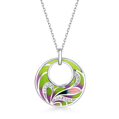 Jeulia "Flowing" Leaf Enamel Sterling Silver Necklace