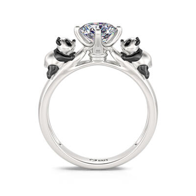 Jeulia Hug Me "Have Fun" Giant Panda Cub Round Cut Sterling Silver Ring