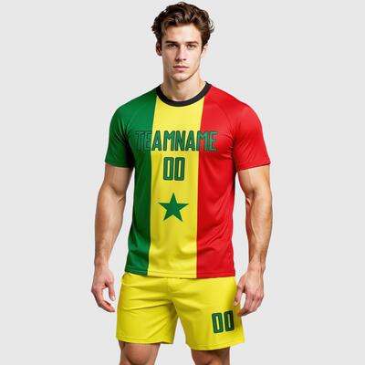 Custom Gold Kelly Green Red-Black Sublimation Senegalese Flag Soccer Uniform Jersey