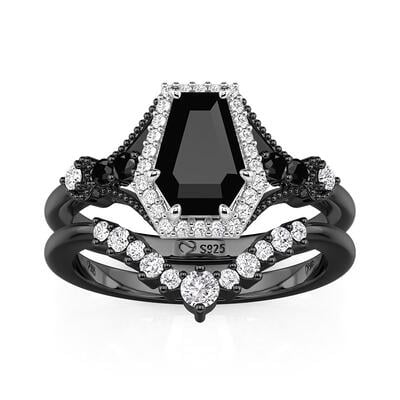 Jeulia Gothic Halo Black Coffin Cut Ring Set 2PCS