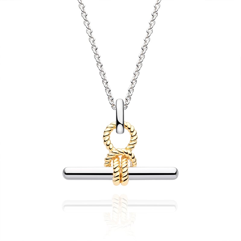 Jeulia Andy Style Two Tone Love Knot T-Bar Necklace