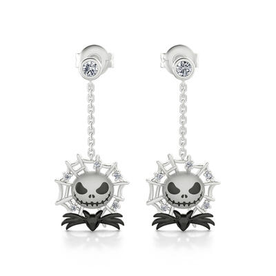 Jeulia "Pumpkin King" Skull Design Sterling Silver Dangle Earrings