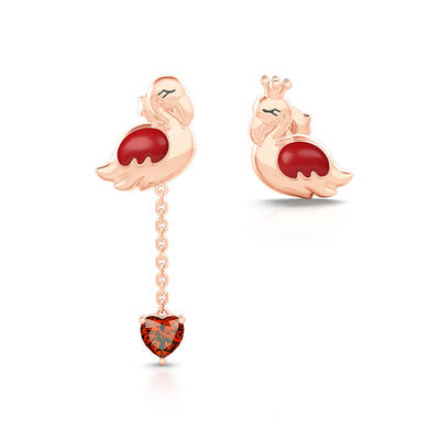 Jeulia "Sweet Love" Flamingo Couple Sterling Silver Asymmetrical Earrings