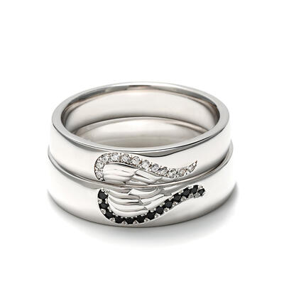 Jeulia Angel Wings Creative Engraved Sterling Silver Couple Rings