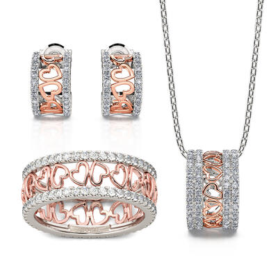 Jeulia Two Tone Heart Sterling Silver Jewelry Set