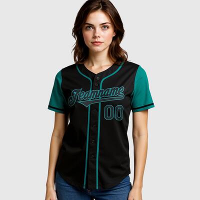 Custom Black Teal Two Tone Baseball Jersey with Personalized Number and Logo for Games, Practices and Fan Events