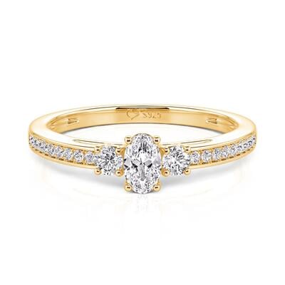 Jeulia Minimalist Three Stone Oval Promise Ring