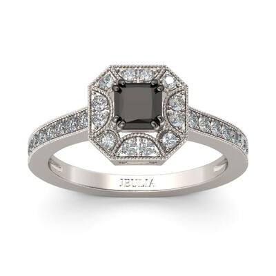 Jeulia Halo Princess Cut Sterling Silver Ring