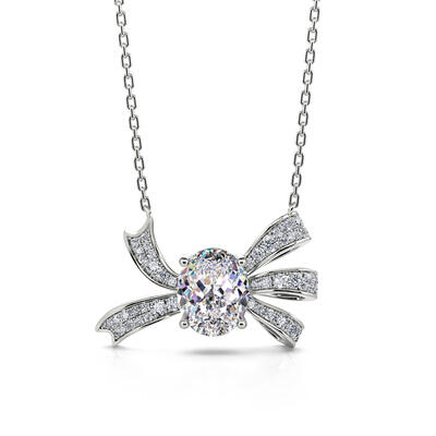 Jeulia Bowknot Design Oval Cut Sterling Silver Cocktail Necklace
