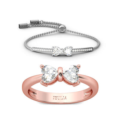 Jeulia Bowknot Heart Cut Sterling Silver Jewelry Set