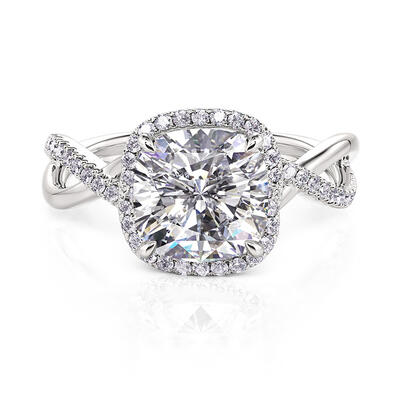 Jeulia Anillo de Compromiso Halo Diseño Nudo Trenzado Corte Cojín de Plata de Ley