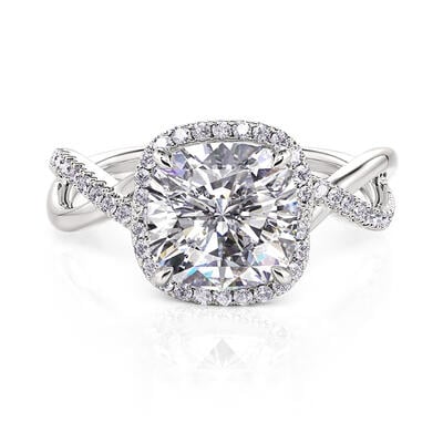 Jeulia Twist Knot Design Halo Cushion Cut Engagement Ring Sterling Silver