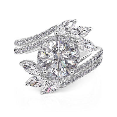 Jeulia Swirl Design Round Halo Engagement Ring Set