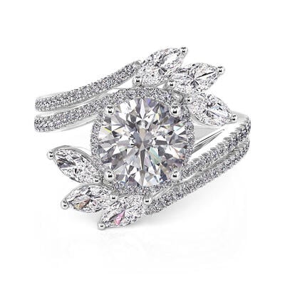 Jeulia Swirl Design Round Halo Engagement Ring Set