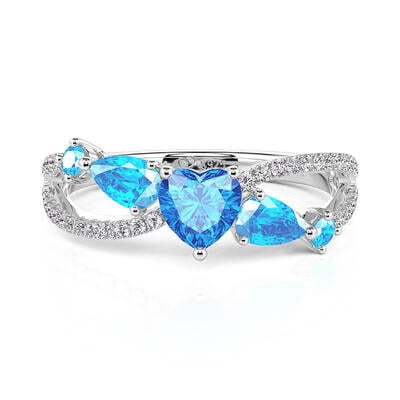 Jeulia Twist Multi Stone Aquamarine Infinity Promise Ring