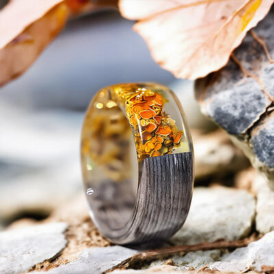 Reslol Unique Moss-Infused Resin Wood Ring