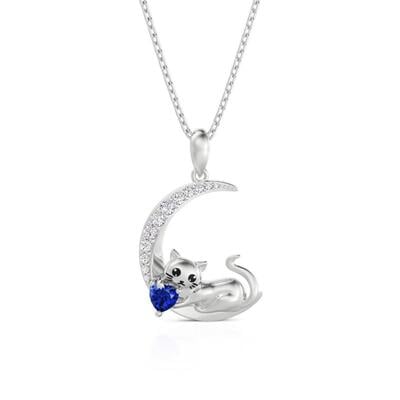 Jeulia Custom Cat Moon Birthstone Necklace Sterling Silver