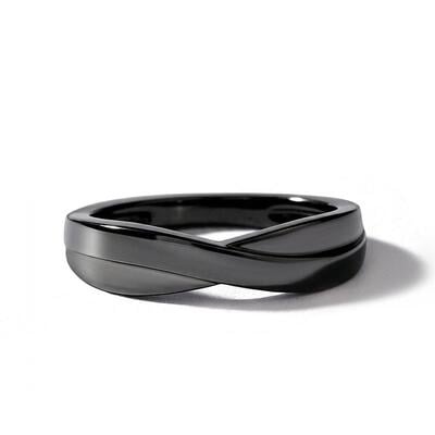 Jeulia Classic Black Crossover Ring Sterling Silver