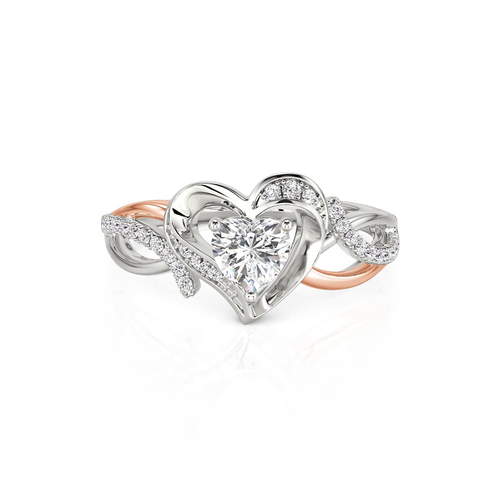 Jeulia Two-Tone Bypass Wavy Intertwined Heart Engagement Ring