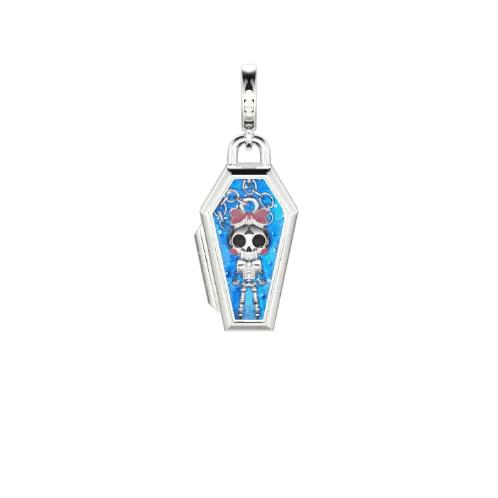Jeulia Charm de Ataúd Gótico con Calavera que Brilla en la Oscuridad Abrible