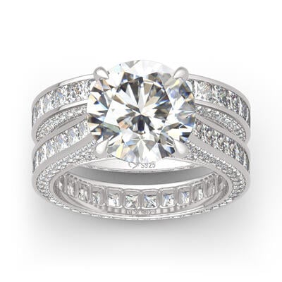 Jeulia Round Cut Three Sided Pave Sterling Silver Eternity Ring Set