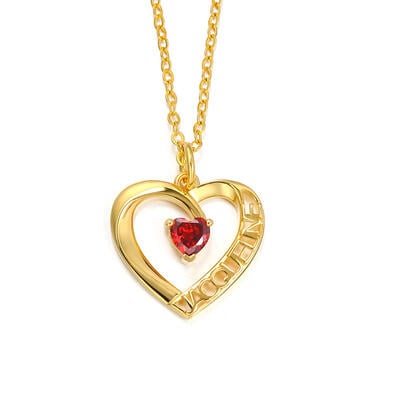 Jeulia Personalized Name Heart Birthstones Sterling Silver Necklace