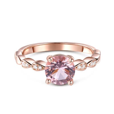 Jeulia Round Cut Synthetic Morganite Sterling Silver Ring