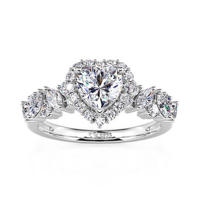 Jeulia Halo Cluster Heart Engagement Ring with Eternity Band