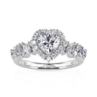 Jeulia Halo Cluster Heart Engagement Ring with Eternity Band