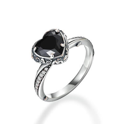 Jeulia Aged Finish Black Heart Twist Ring Sterling Silver